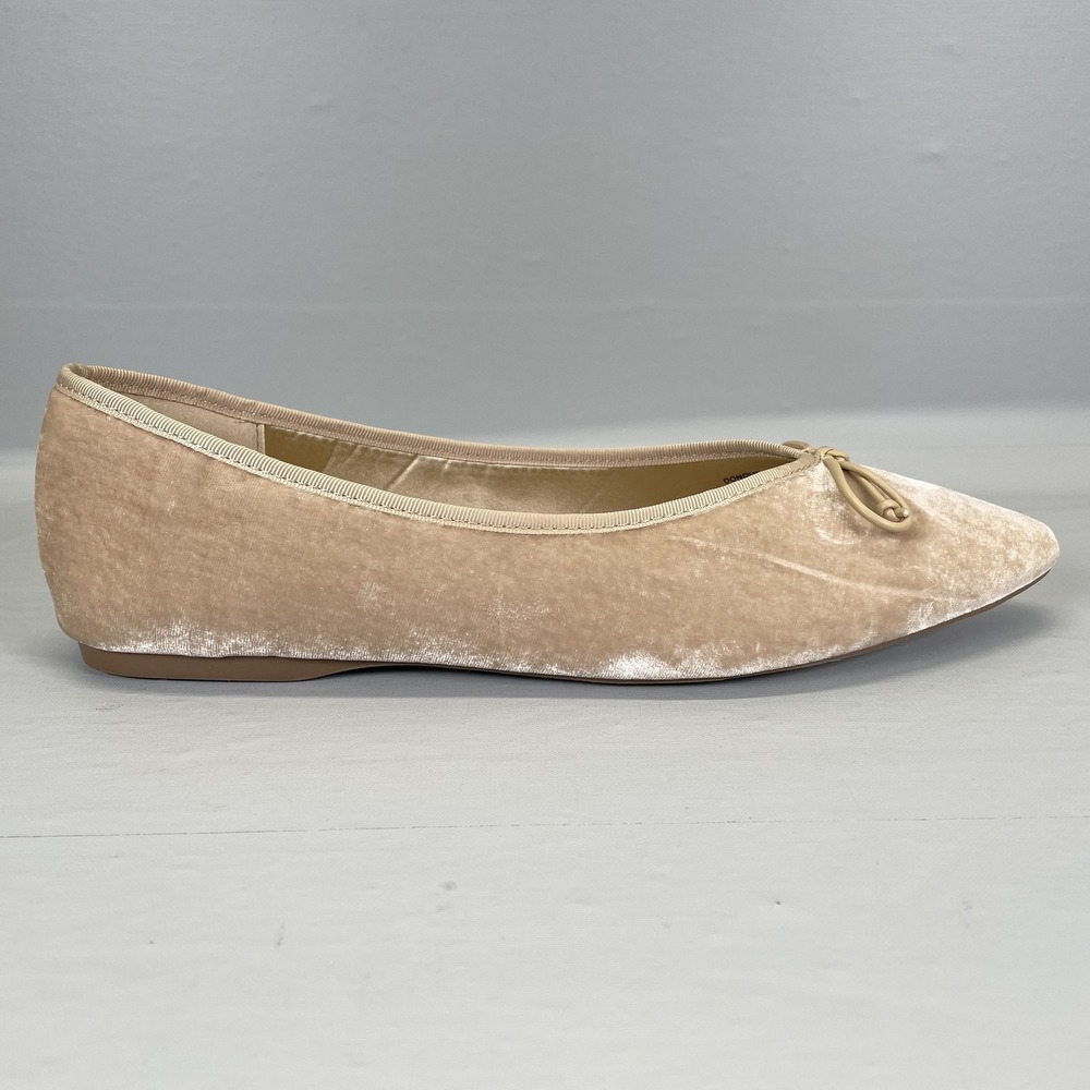 Birdies Donqun Shoes Womens Size‎ 9.5 Beige Velvet Pointed Toe Ballet Flats Bow